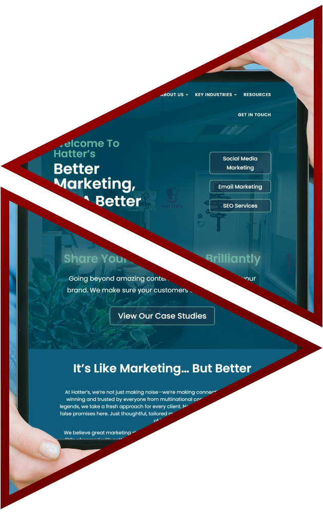 Hatter's home page split between 2 triangles